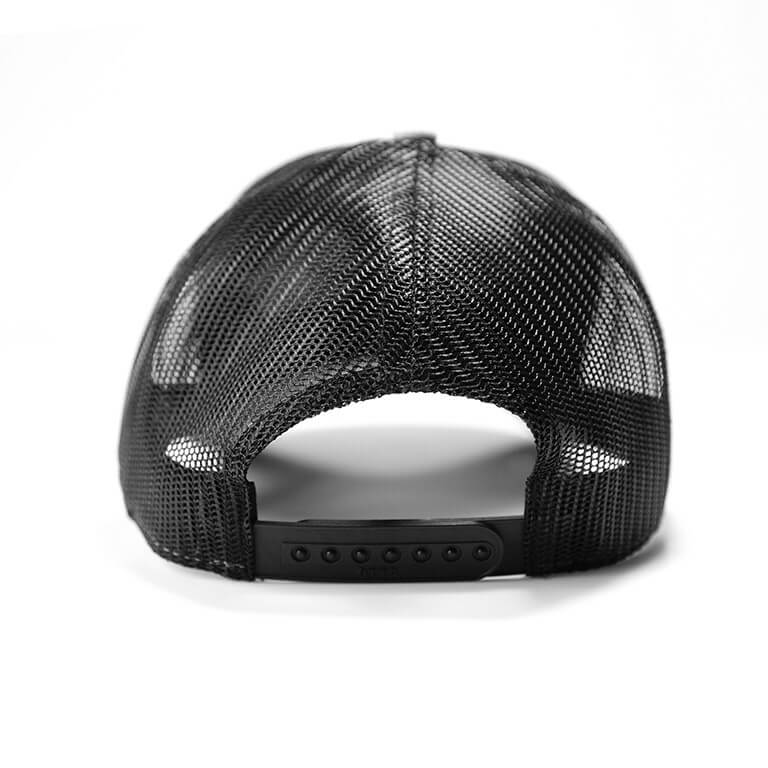 PLUGFONES Trucker Hat (textured-grey-bill-black-mesh) Product Back Image
